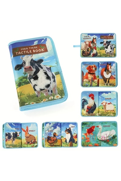 Choice كتاب تفاعلي أصفر اللون للأطفال الصغار، كتاب قصصي من القماش مع قرد النمر