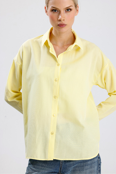 nikka Kadın Sarı Oversize Uzun Basic Gömlek