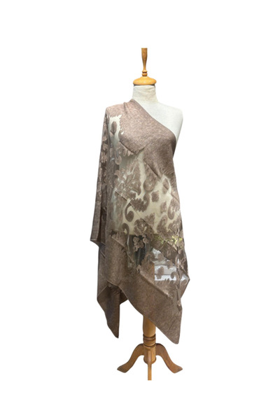 fiore fashion 2`Li Organza Shawl 170*70 Women's Shawl (Light Yellow and Moka)