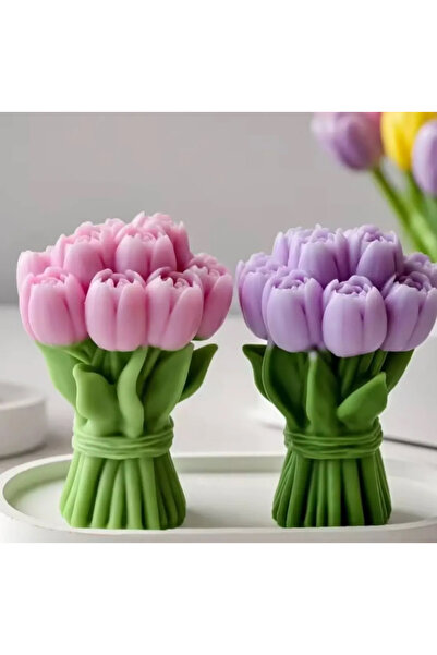 rudemcandle Dekoratif tabakta 2’li çiçek demeti dekoratif hediyelik mum