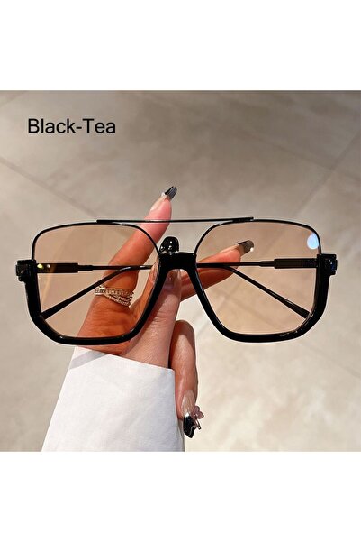 Choice Black-Tea 1PC Vintage Oversized Sunglasses Fashion Square Shades For Women Men Trendy Popular Half M