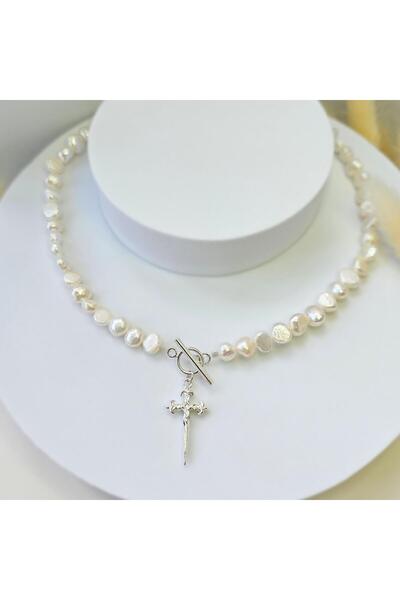 Abundo Colier din perle de cultură "Night Cross" cu accesorii și pandantiv din argint 925, 40 cm