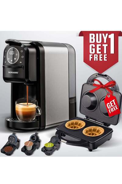 sonashi 3 in 1 Multi Capsule Coffee Machine and Dual Cup Waffle Maker