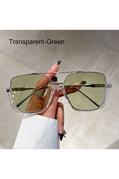 Choice Transparent-Green 1PC Vintage Oversized Sunglasses Fashion Square Shades For Women Men Trendy Popula