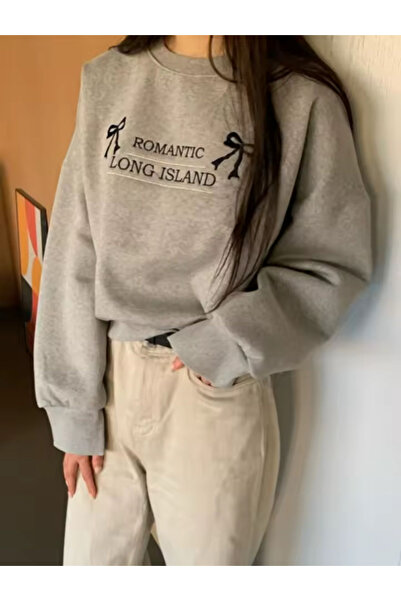 Bravebell Γκρι ρομαντικό φούτερ Long Island Oversize Unisex (3 κλωστές)