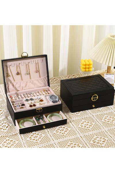 gaman منظم مجوهرات كبير الحجم MK-23 - صندوق مجوهرات فاخر مع درجين قابلين للقفل - صندوق مجوهرات