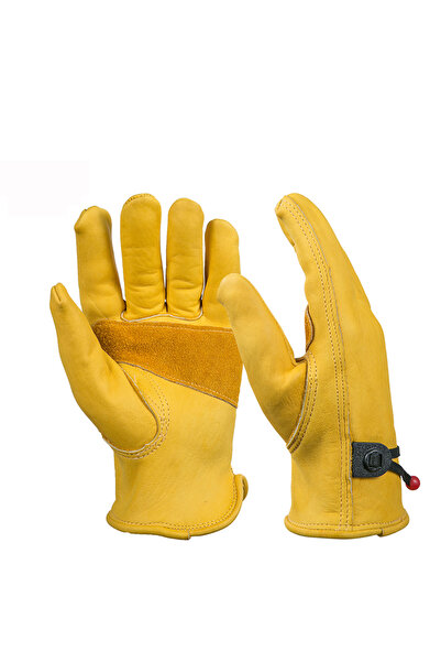 Choice قفازات عمل جلدية للرجال من جلد البقر الأصفر شديدة التحمل لحماية السائق...