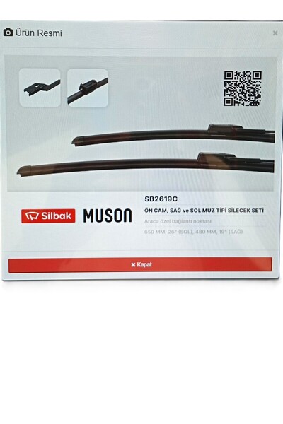 Silbak FORD MONDEO 2007- ÖN SİLECEK SÜPÜRGE TAKIMI MUZ TİPİ (SOL 650MM - 480MM) 7S71 S17528 AA - SB2619C