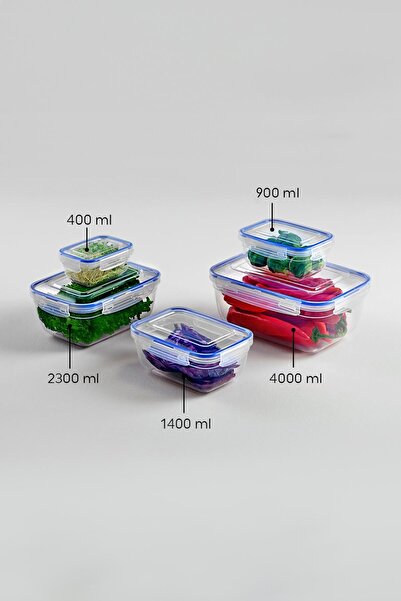EWs Rectangular 10 Piece Vacuum Sealed Airproof Storage Container Set with Gasket 2X(4000/2300/1400/900/400