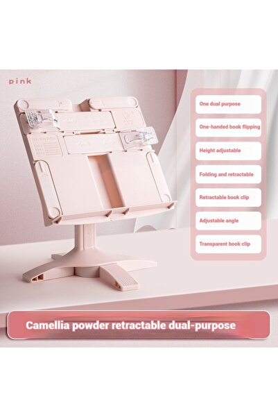 Choice حامل كتب للأطفال قابل للتعديل باللون الوردي - رف قراءة قابل للطي للطلا...