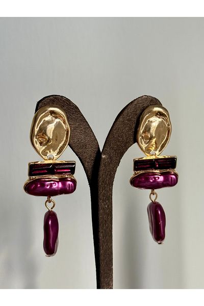 YOUES JEWELRY Gold Baguette Stone Hanging Shiny Stone Luxury Earrings