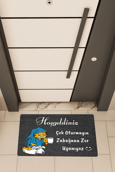 Dormot Yüksek Kaliteli Dijital Baskı Siyah, Zabağnan temalı Kapı Önü Paspası