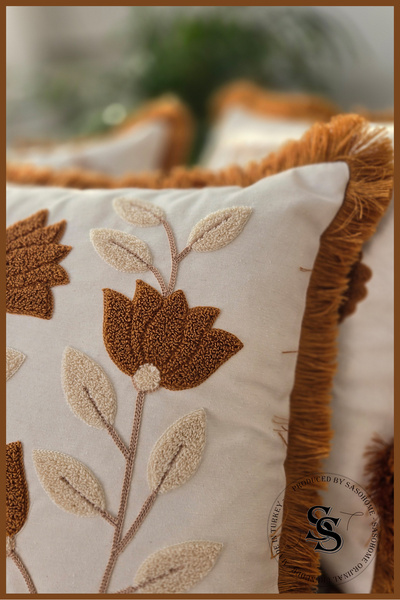 SasoHome Beauty Flowers Punch Embroidery Patterned Linen Throw Pillow Cover