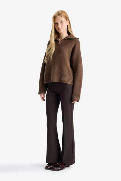DeFacto Oversize Wide Fit Polo Neck Zipper Sweater A8180Ax25Wn