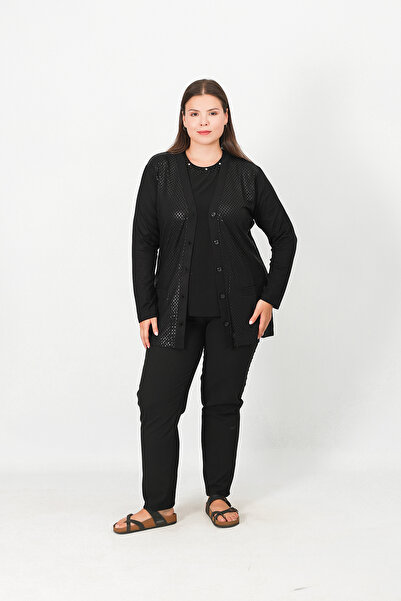 Lanze Mercerized Leather Print Patterned Buttoned Cardigan