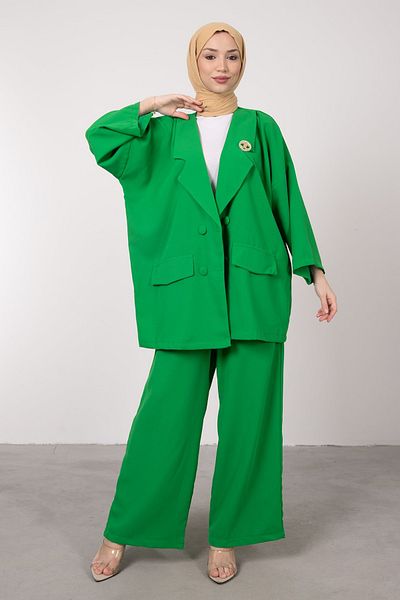Tesettür Diyarı Oversize Cut Brooch Detailed Hijab Suit Standard Size (36-42 Compatible)