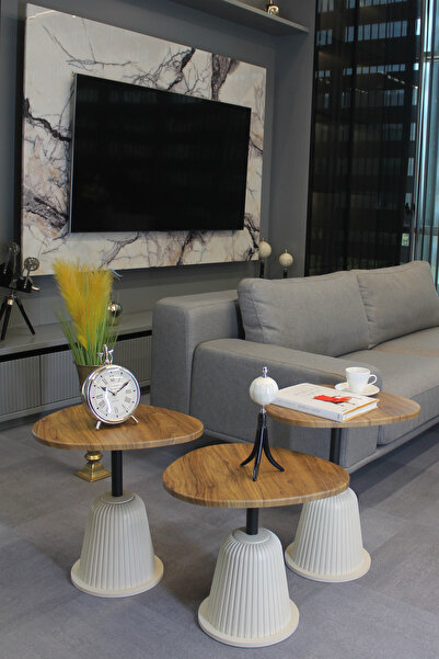 DECORAMİS Torino Zigon Sehpa Ceviz Mdf - Zigon Sehpa 3'lü