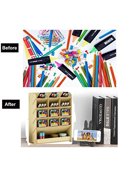 COOYA Wooden Desk Organizer Box,Multifunctional DIY Pen Holder Box,Desk Stationery, for Office,School