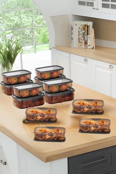 EWs Oval 12 Piece Airproof Leakproof Storage Container Set Smoked 4X(300/500/800 ml)