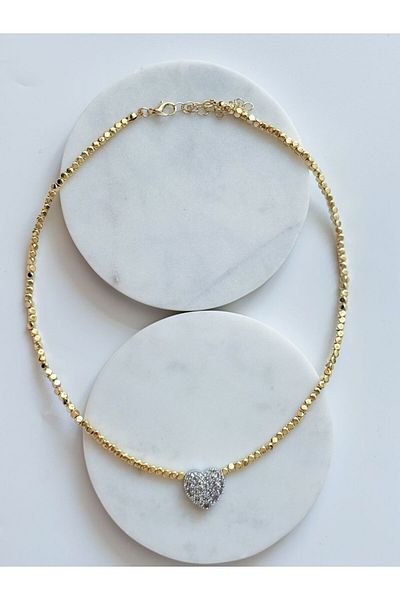 CHARMLUCKY Zircon Stone Heart Cube Necklace