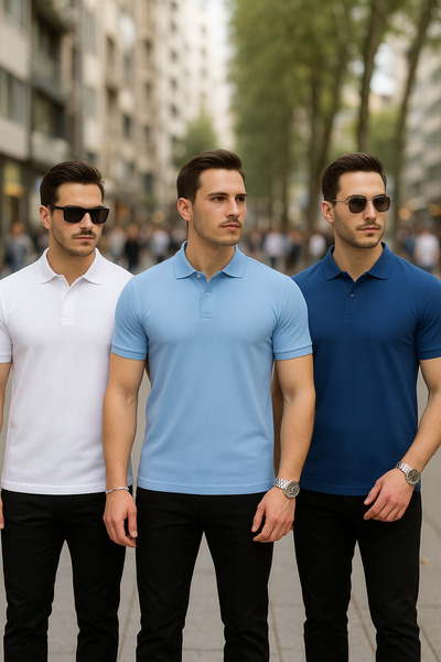 COMBİNE MİCHAİL Men's 3 Pack Comfortable Loose Polo Neck T-Shirt