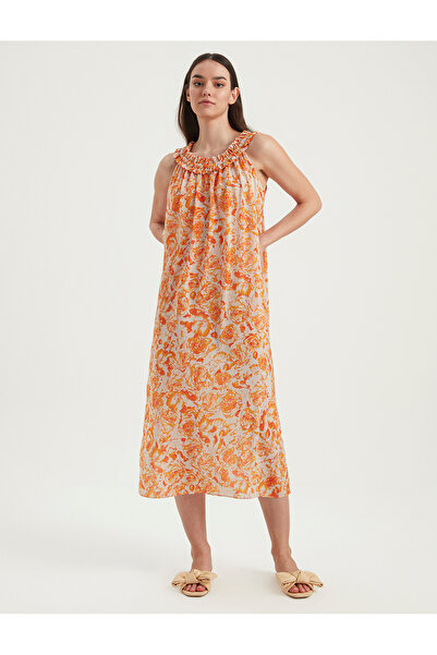 BGN workshop VİSKON KARIŞIM LASTİK YAKA ÇİÇEK DESEN ELBİSE