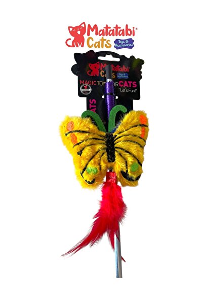 MATATABİ CATS Matatabi Cats Butterfly Al. Cat Fishing Rod with Handle(Matatabi, Includes Rattle and Special Rustle.Special Fabric)