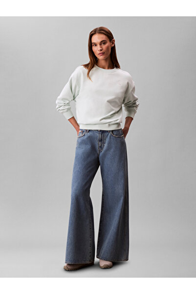 Calvin Klein Women White Archive Logo French Crew Neck Pullover Sweatshirt