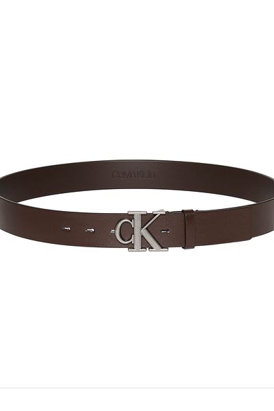 Calvin Klein Men Brown Full Grain Leather Logo Buckle Tumbled 35MM Belt