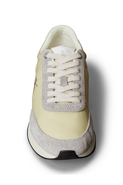 Calvin Klein Women Gray & Green Low Top Suede Mix Signature Logo Retro Runner Trainers