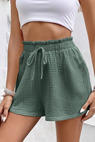 GHASSY CO. Ghassy Co. Women's 100% Cotton Muslin Vacation Home Inside/Outside Pocketless Lace-Up Shorts