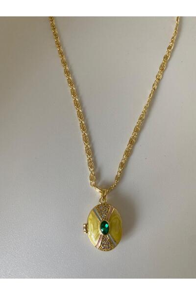 AYLİN TAKI Taşlı Kapaklı Zümrüt Kadın Kolye 65 Cm.