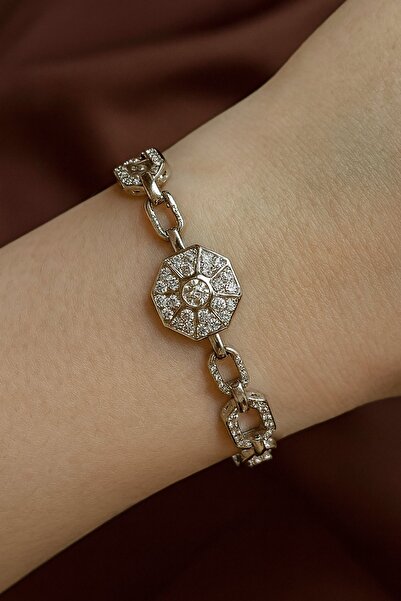 TAKIŞTIR Silver Color Stone Detailed Vip Ysx Bracelet