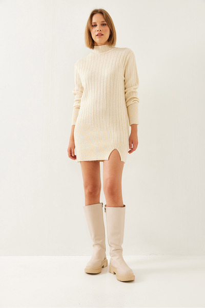 SHADE Kadın Fitilli Etek Ucu Yırtmaçlı Triko Elbise