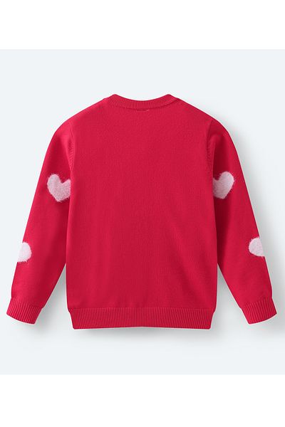 SAPS Button-Up Sweater with Heart Appliqués - Red