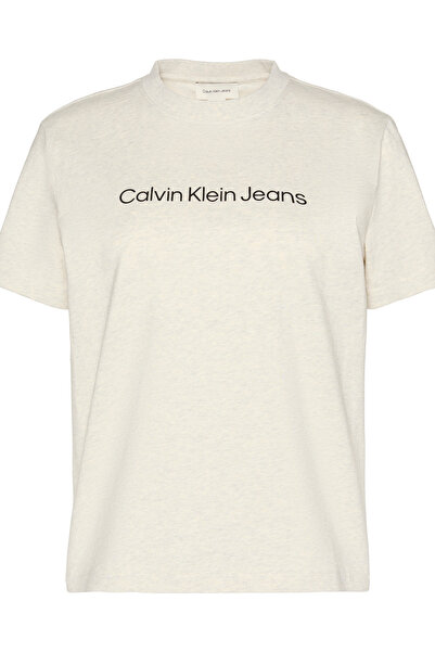 Calvin Klein Women Gray Insert Logo Classic Crew Neck T-Shirt