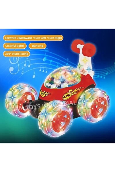 Toy Remote Control Stunt Car - 360° Rotation, Lights and Sounds, Rechargeable, Red with Black