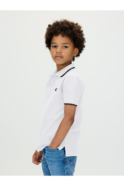 Calvin Klein Boys Bright White Tipping Regular Short Sleeve Polo T-Shirt