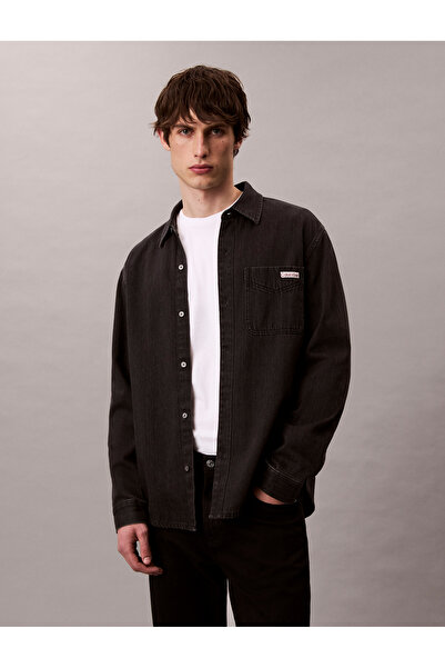 Calvin Klein Calvin Klein Men Black Pocket Detailed Denim Overshirt