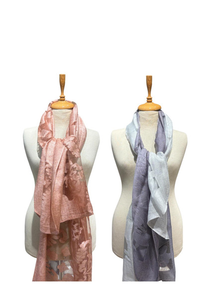 fiore fashion 2-Piece Organza Shawl 170*70 Women's Shawl (White-Gray and Powder)