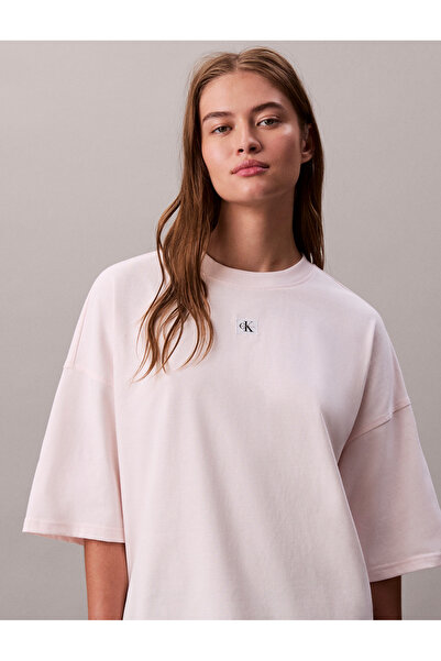 Calvin Klein Women Lacey Lilac Logo Relaxed Fit Crew Neck T-Shirt