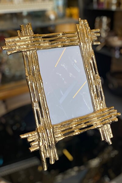 LEMİ DEKORASYON Peacock Bamboo Casting Gold Photo Frame