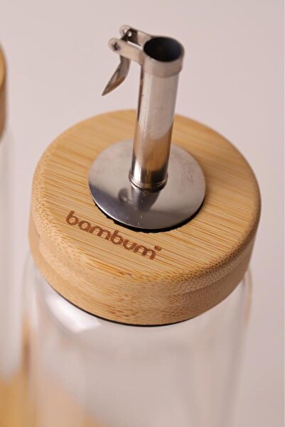 Bambum Glass Oil & Vinegar Set with Bamboo Lid – 200ml with 2 Stands