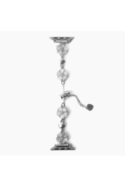 UnDePlus Apple Watch 10/11 42mm-38/40/41mm Kordon Taşlı Parlak İnce Flower Me...