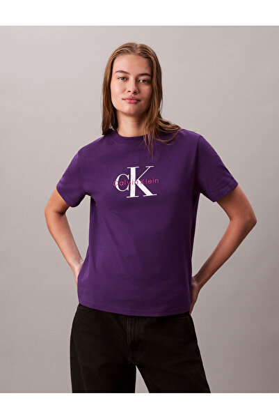 Calvin Klein Women Acai Hero Short Sleeve Classic Monogram Logo Tee