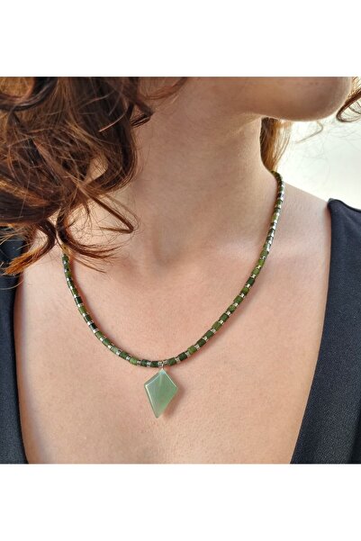 NEMOR STUDIO قلادة من الحجر الطبيعي اليشم والحجر الطبيعي الهيماتيت |   التواز...