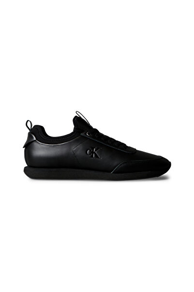Calvin Klein Men Triple Black Leather Signature Logo Retro Runner Trainers