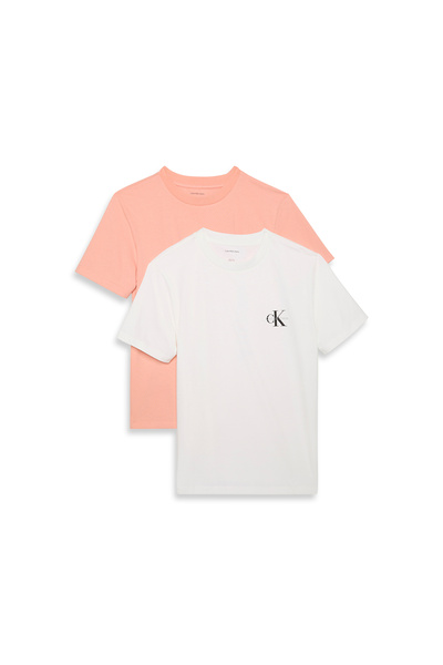 Calvin Klein Women White/Coral Pack of 2 Logo Crew Neck T-Shirt