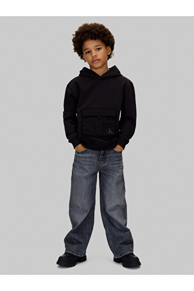 Calvin Klein Boys Black Youth Pocket Detail Pullover Hoodie