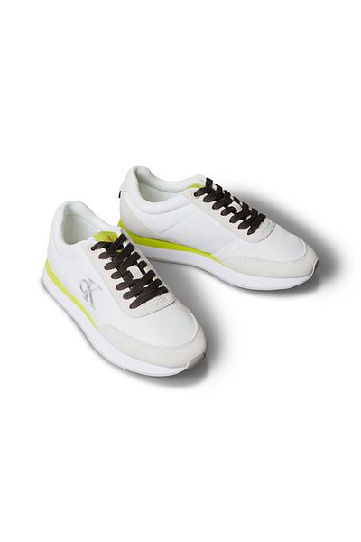 Calvin Klein Women White & Green Low Top Suede Mix Signature Logo Retro Runner Trainers